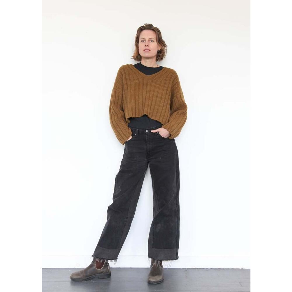 Micaela Greg Cropped Rib Pullover Golden Yellow Size Medium NWT MSRP: $360